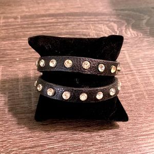 Leather & rhinestone wrap bracelet